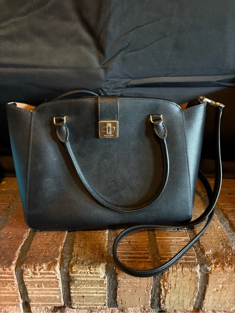 kate spade Black Leather Satchel with Gold-Tone Hardware